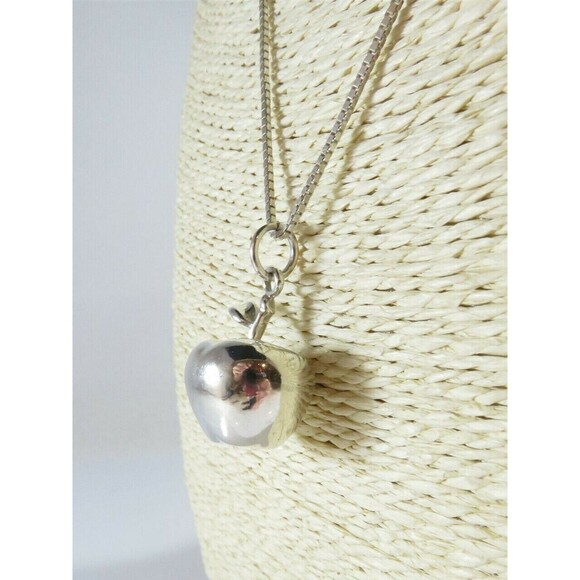 Unusual 3D Apple Pendant with 20" Box Chain Sterling Silver Necklace - Picture 12 of 12